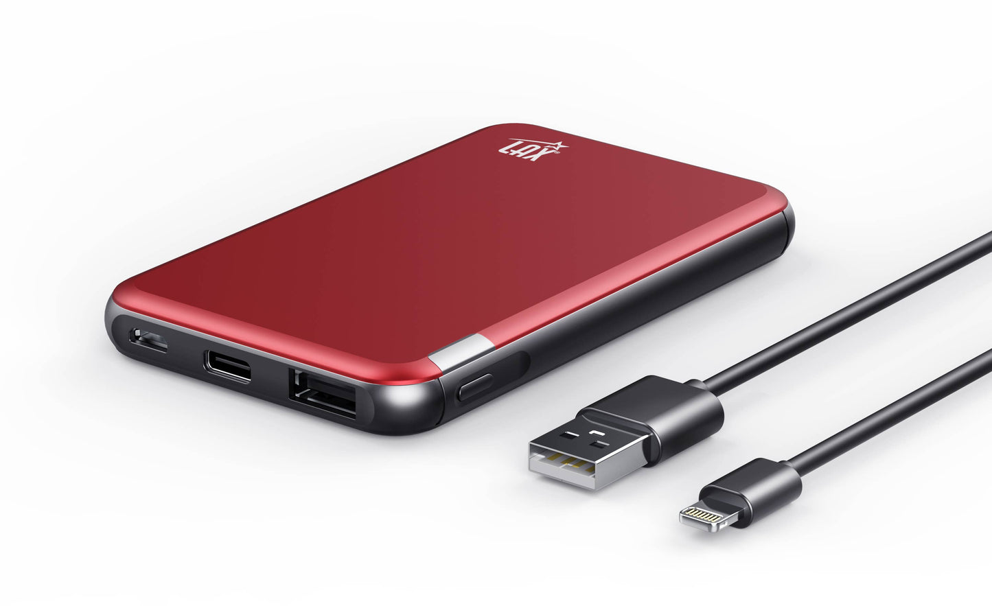 Aluminum 7200mAh Power Bank with USB & Type C Port: Red