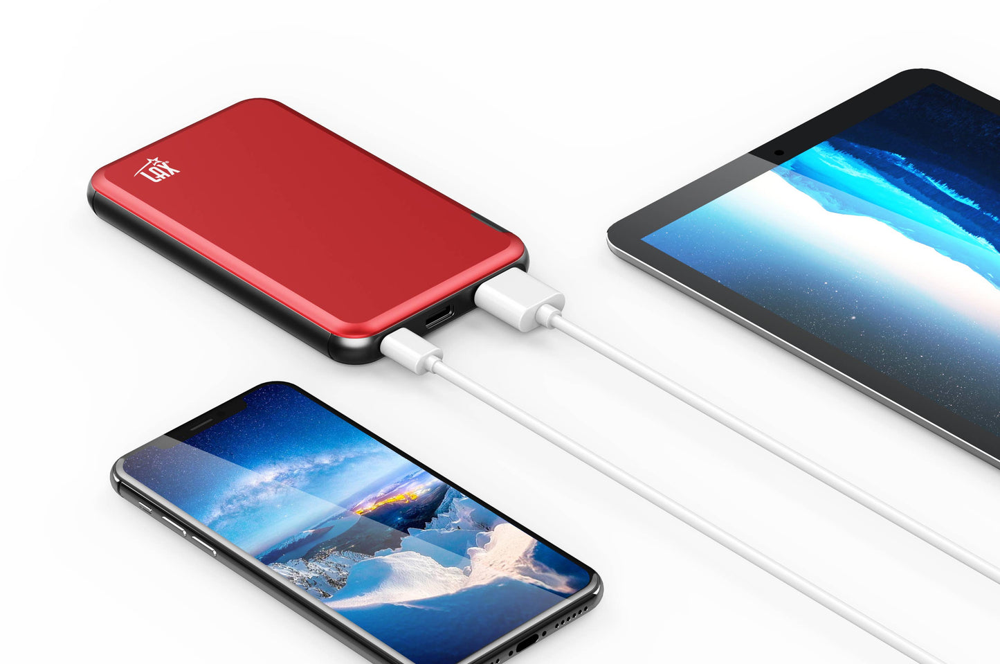 Aluminum 7200mAh Power Bank with USB & Type C Port: Red