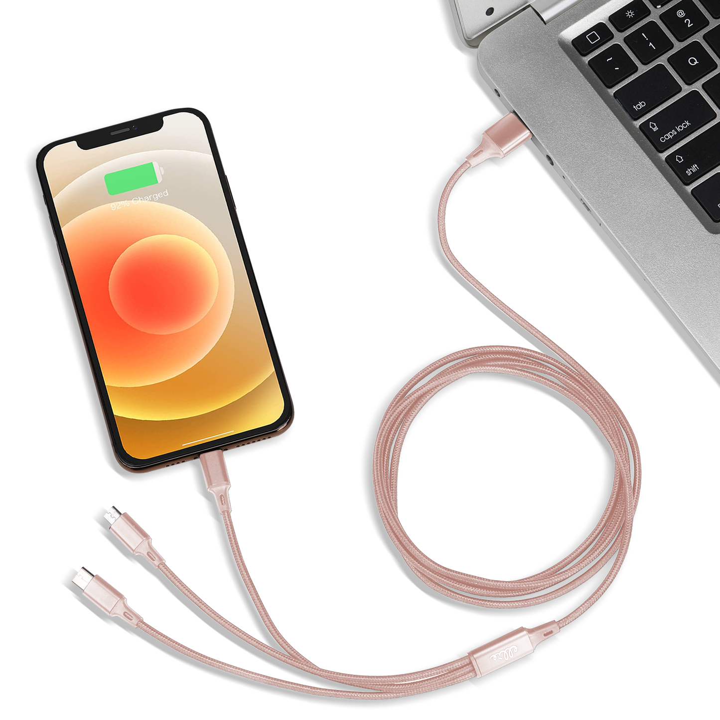 3-in-1 Charging Cable 6 Ft Nylon - Rose Gold