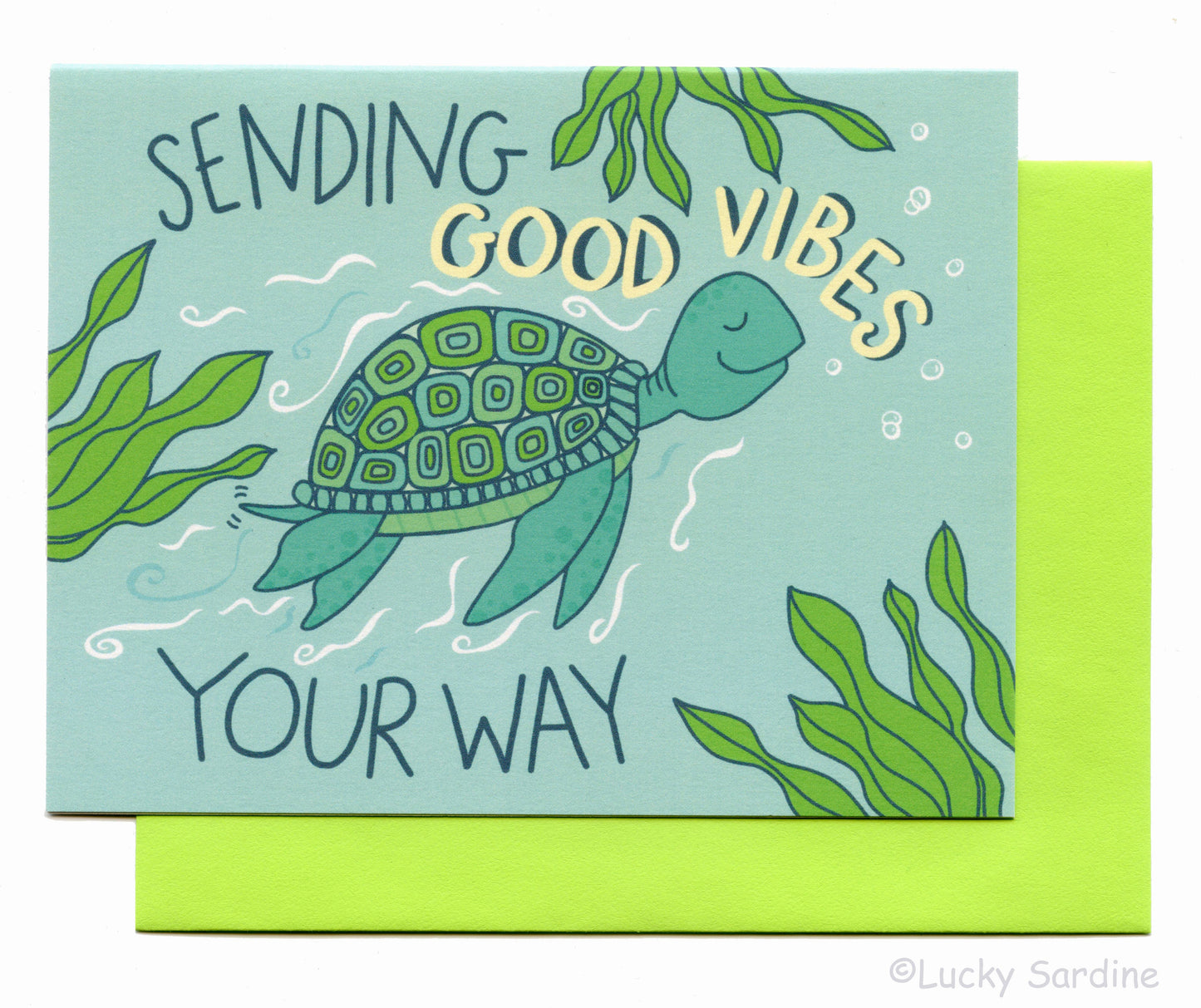 Good Vibes Sea Turtle Greeting Card: Lime Green