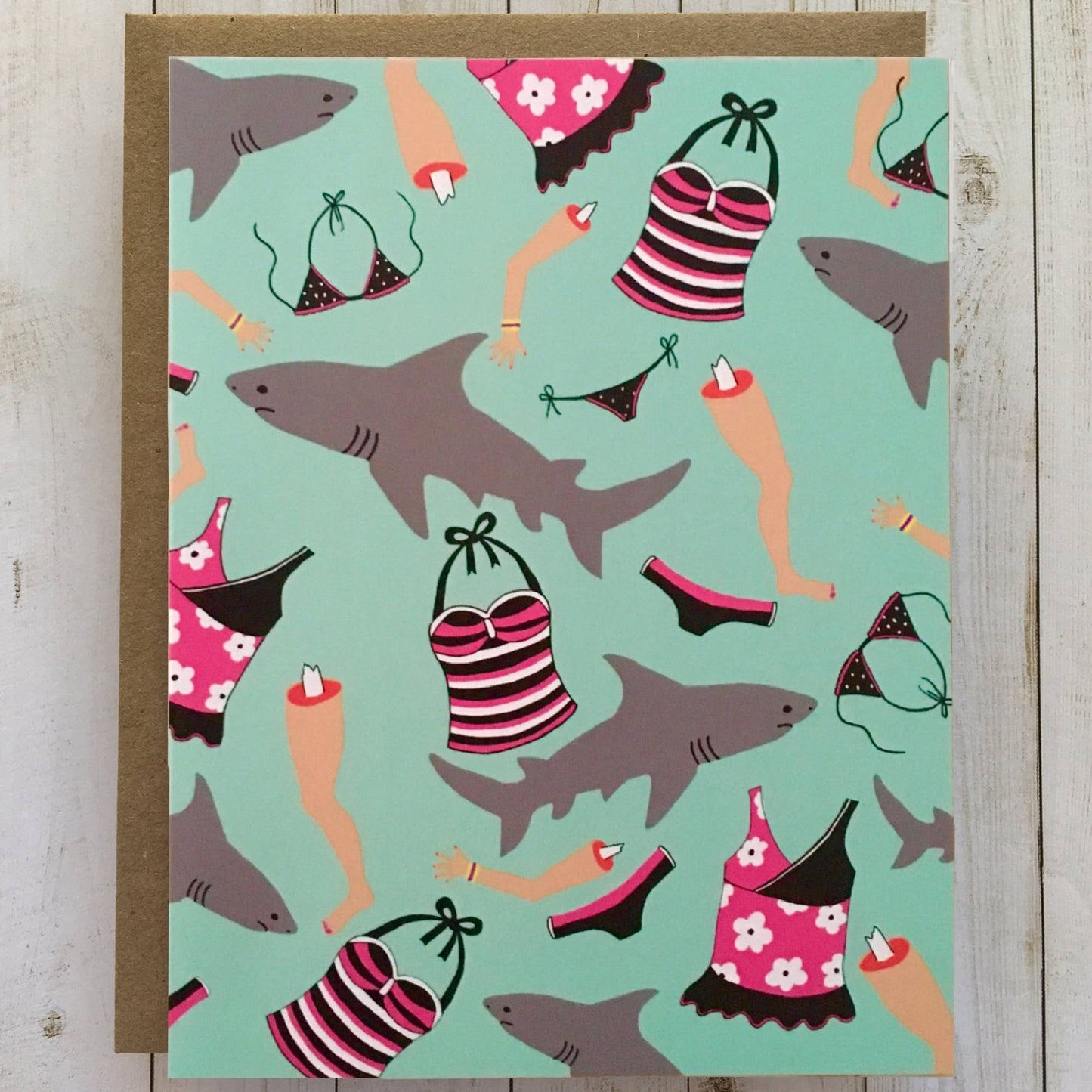 Sharks and Swimsuits Summer Card - blank everyday card