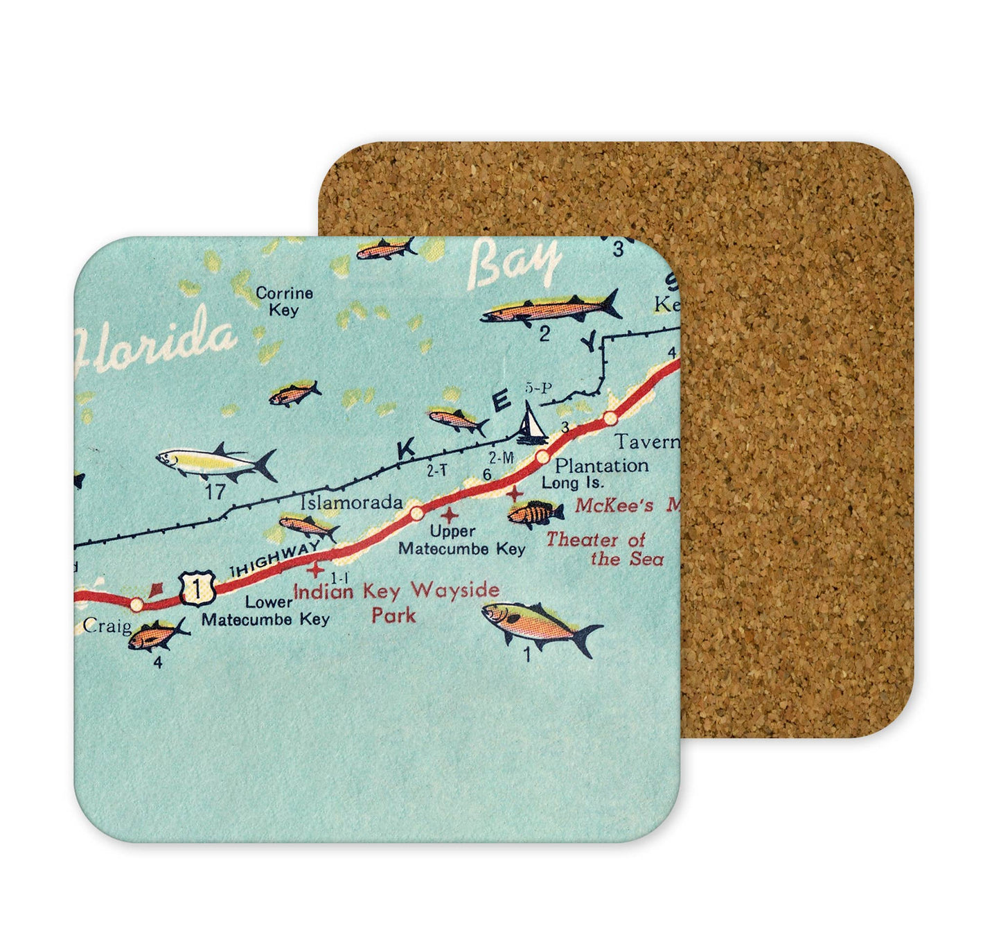Islamorada Florida Keys Map Coaster Set of 4